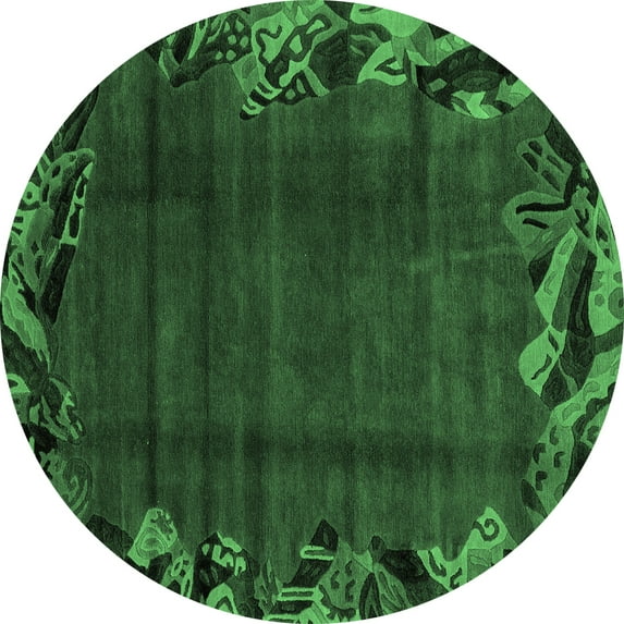 Ahgly Company Indoor Round Abstract Emerald Green Modern Area Rugs, 7' Round