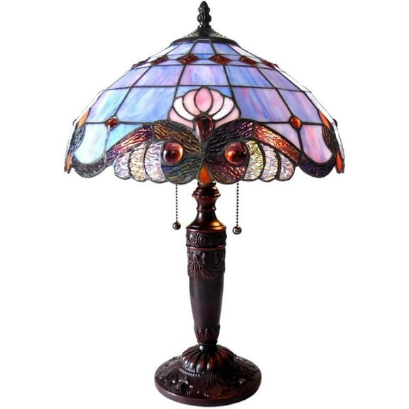 Pemberly Row Contemporary Tiffany-style 2 Light Table Lamp 14.5" Shade