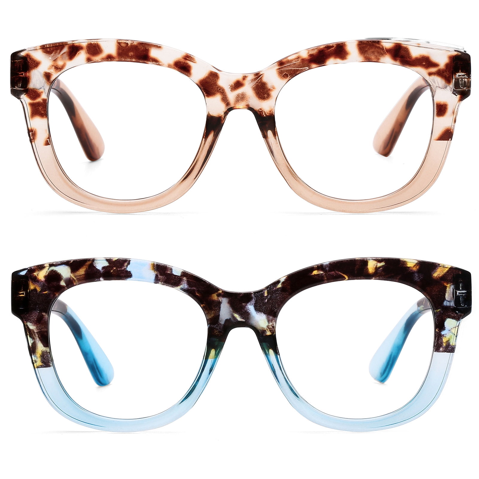 Fashion Reading Glasses for Women, Blue Light Blocking/Anti UV Readers Oversized Designer Round with Spring Hinge