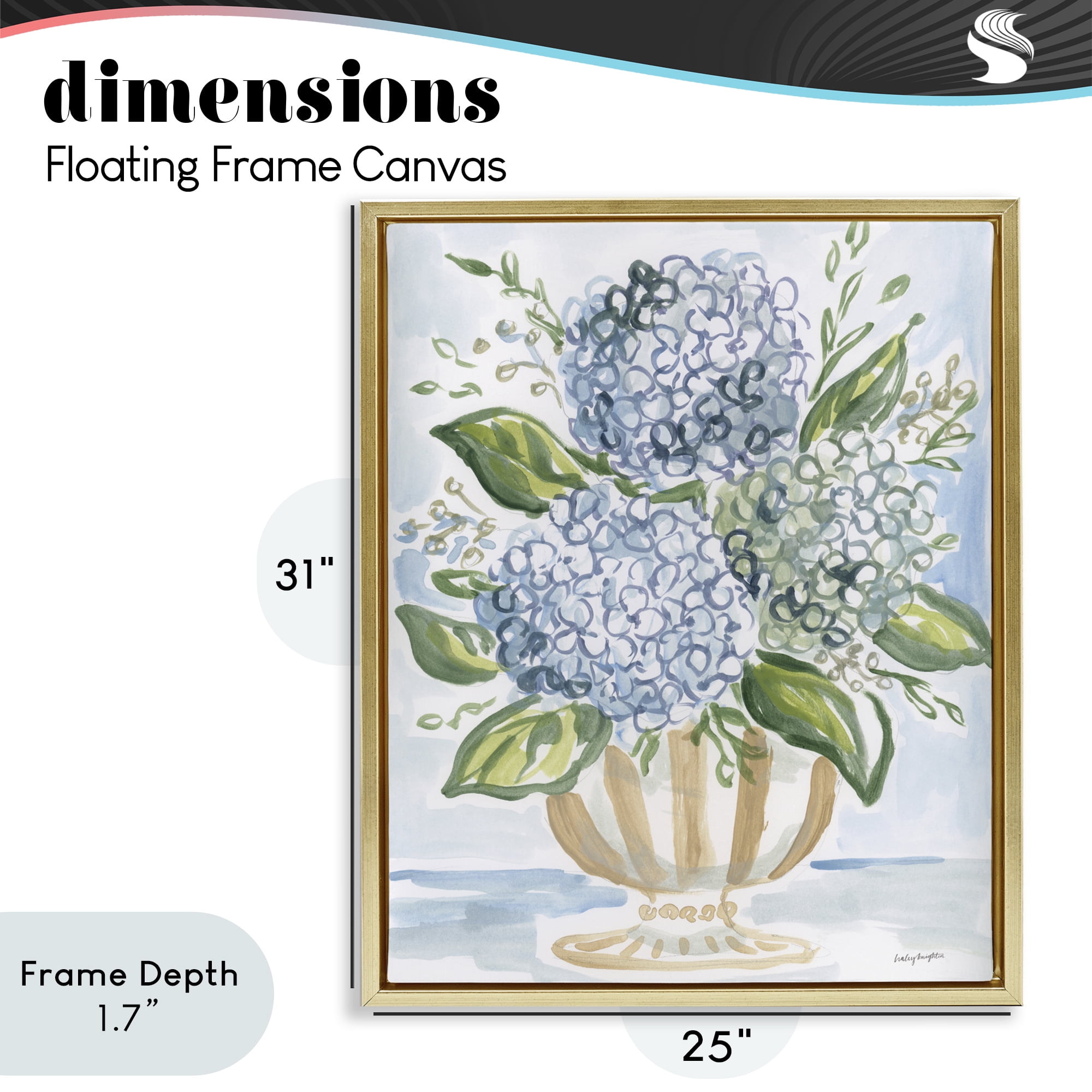 Stupell Industries Serena Pastel Hydrangea Bouquet Gold Framed Floater Canvas Wall Art, design by Haley Knighten