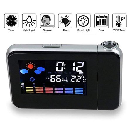 Original Projection Digital Weather LCD Snooze Alarm Clock Color Display w/ LED