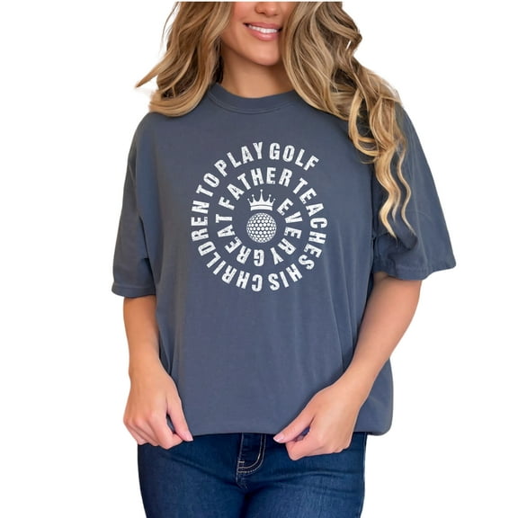 Every Great Father Teaches His Children to Play Golf, Denim Comfort Colors T-Shirt, Small