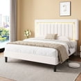 thumbnail image 2 of Amolife Queen Bed Frame, Platform Bed with Crystal LED Light Velvet Vertical Channel Upholstered Headboard, White, 2 of 9