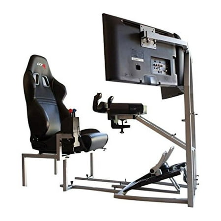 - GTR Flight Simulator Seat - CRJ Model with Adjustable Leatherette Seat, Flight Simulation Cockpit with Dual Control Mount and Triple or Single Monitor Stand