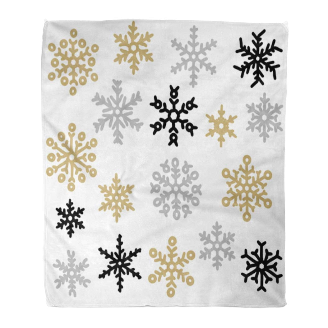 SIDONKU Flannel Throw Blanket Black Christmas of Gold and Silver