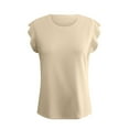 thumbnail image 6 of Womens Summer Tops Women's Fashion Casual Short Sleeved T Shirt Round Neck Solid Color Loose Top Vest 1 Athletic Tops for Women Loose Fit Business Shirts Women Neck Top Camisole Tall Cloth Beige M, 6 of 9