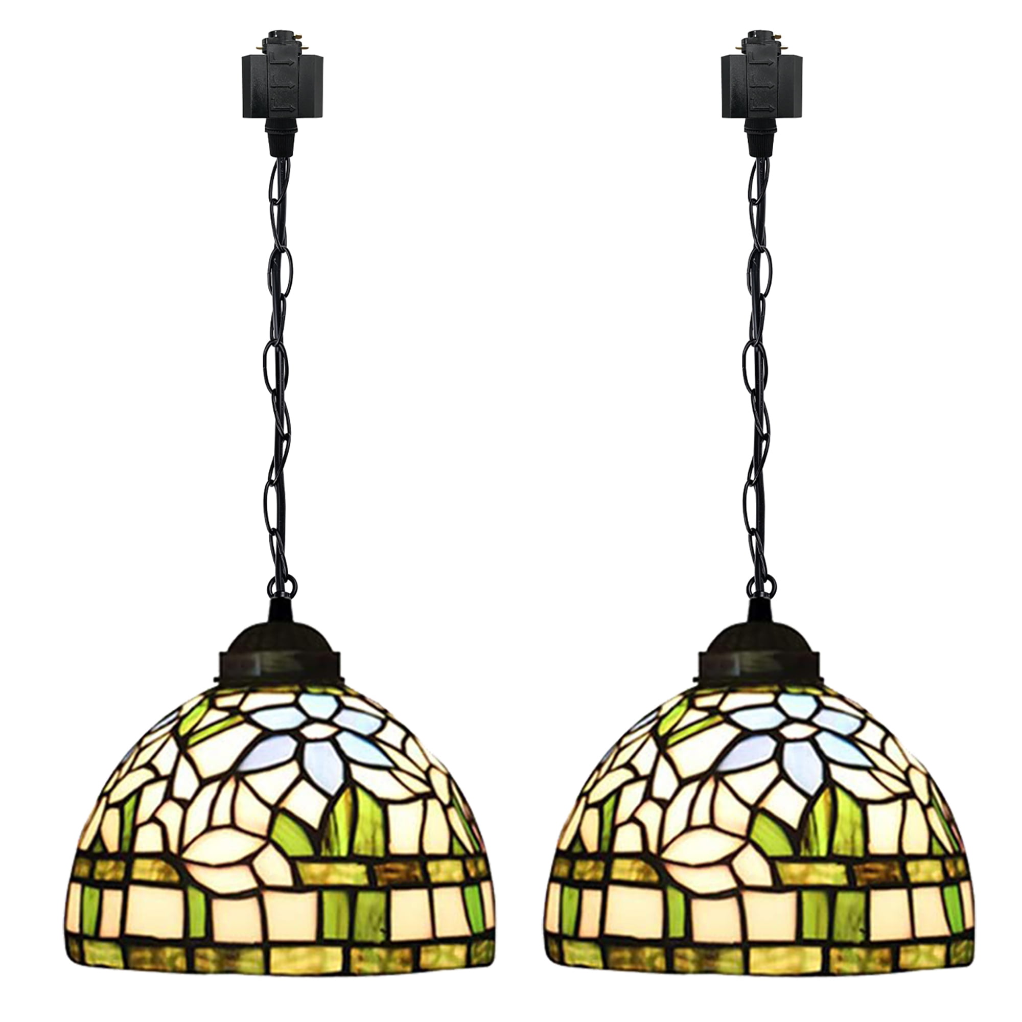 Kiven HType Track Lighting, Tiffany Halo Track Pendant Light with Glass Shade and Iron Chain