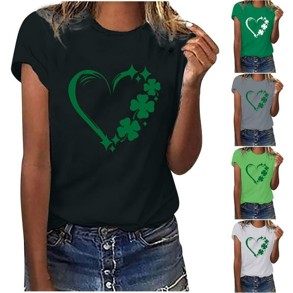 Fesfesfes Yoga Top Womens Work Tops Girls Short Sleeve Out Blouse Saint Patrick's Day Letter Print Gift Shirt T-Shirt Tops Womens Work Clothes 2XL(US:12)