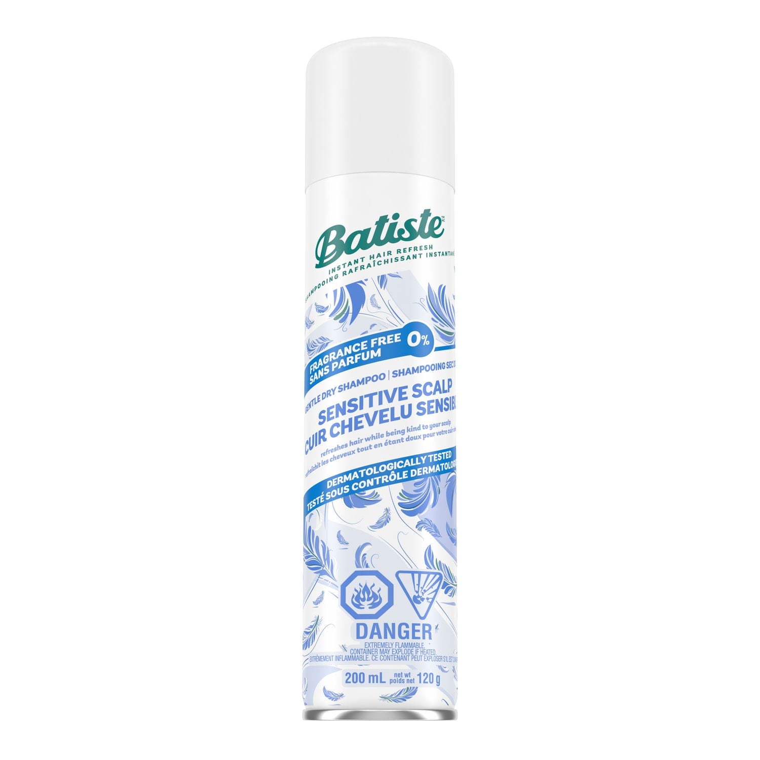 Batiste Dry Shampoo Spray Sensitive Scalp Unscented, Refresh Hair and Absorb Oil, Waterless Shampoo for Added Hair Texture and Volume, Paraben & Sulfate Free, Dermatologically Tested, 200ml, This lightweight formula is developed and suitable for sensitive scalp