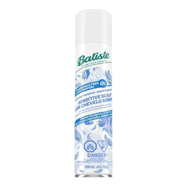 Batiste Shampoing sec pour cuir chevelu sensible non parfumé pour un rafraîchissement instantané, testé dermatologiquement, 200 ml