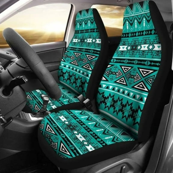 Light Green Teal Boho Aztec Car Seat Covers Pack of 2 Universal Front Seat Protective Cover