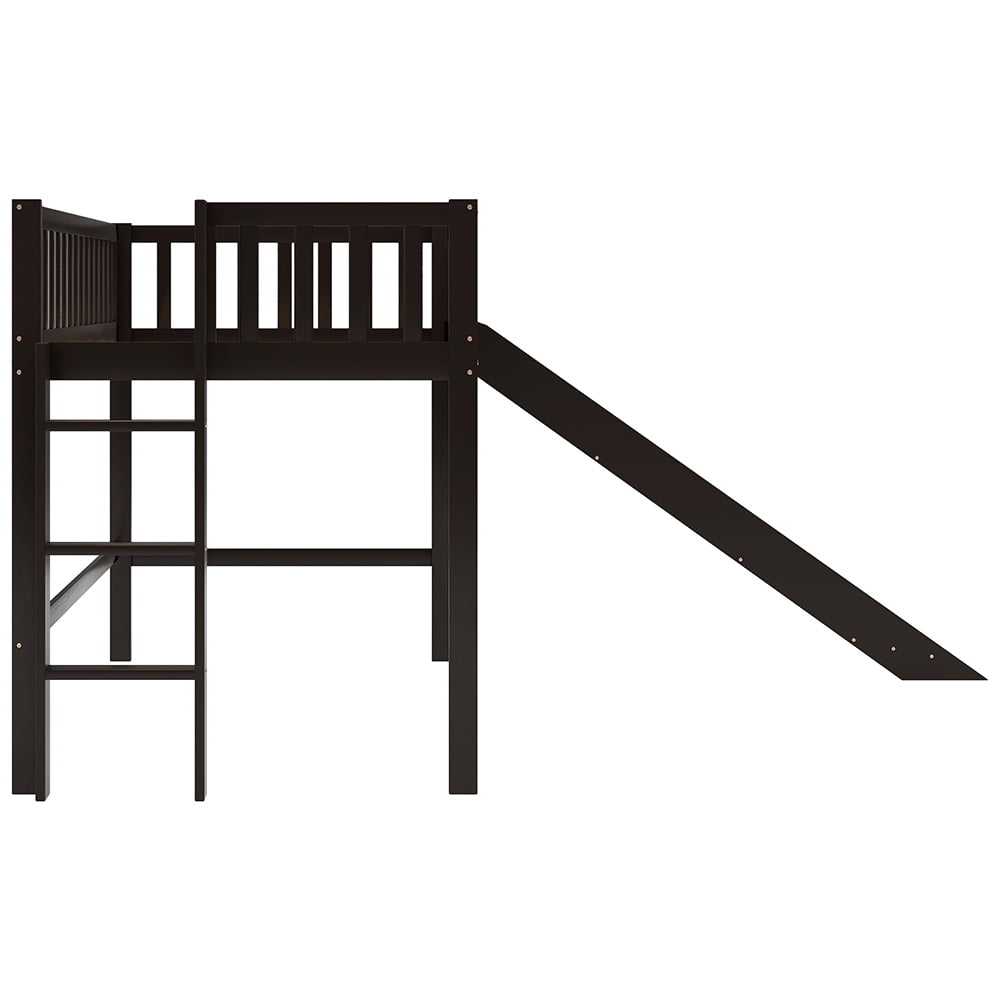 Kadyn Twin Size Low Loft Bed with Ladder and Slide, Black