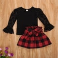 thumbnail image 2 of Kiapeise Baby Girl Long Sleeve + Plaid Skirt, Mesh Stitching Decoration Flared Sleeves Spring Clothing, 2 of 5