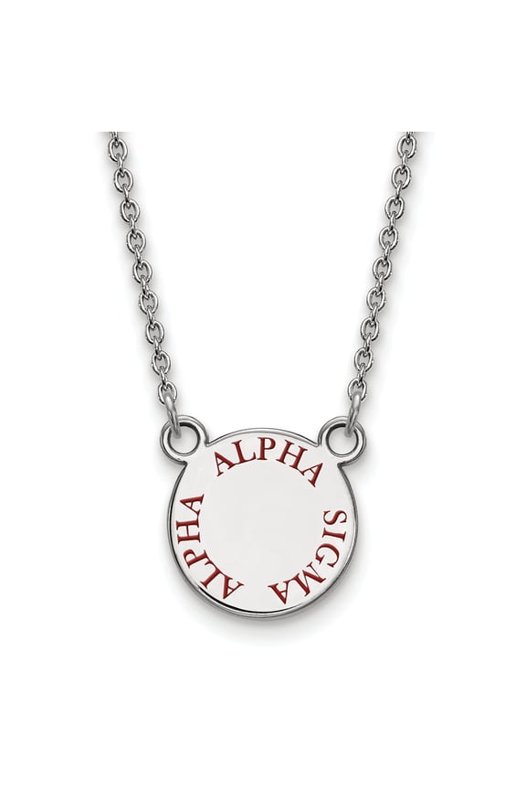 Sterling S. Rh-plated LogoArt Alpha Sigma Alpha Sm Enl Pend With Necklace; 18 inch; for Adults and Teens; for Women and Men