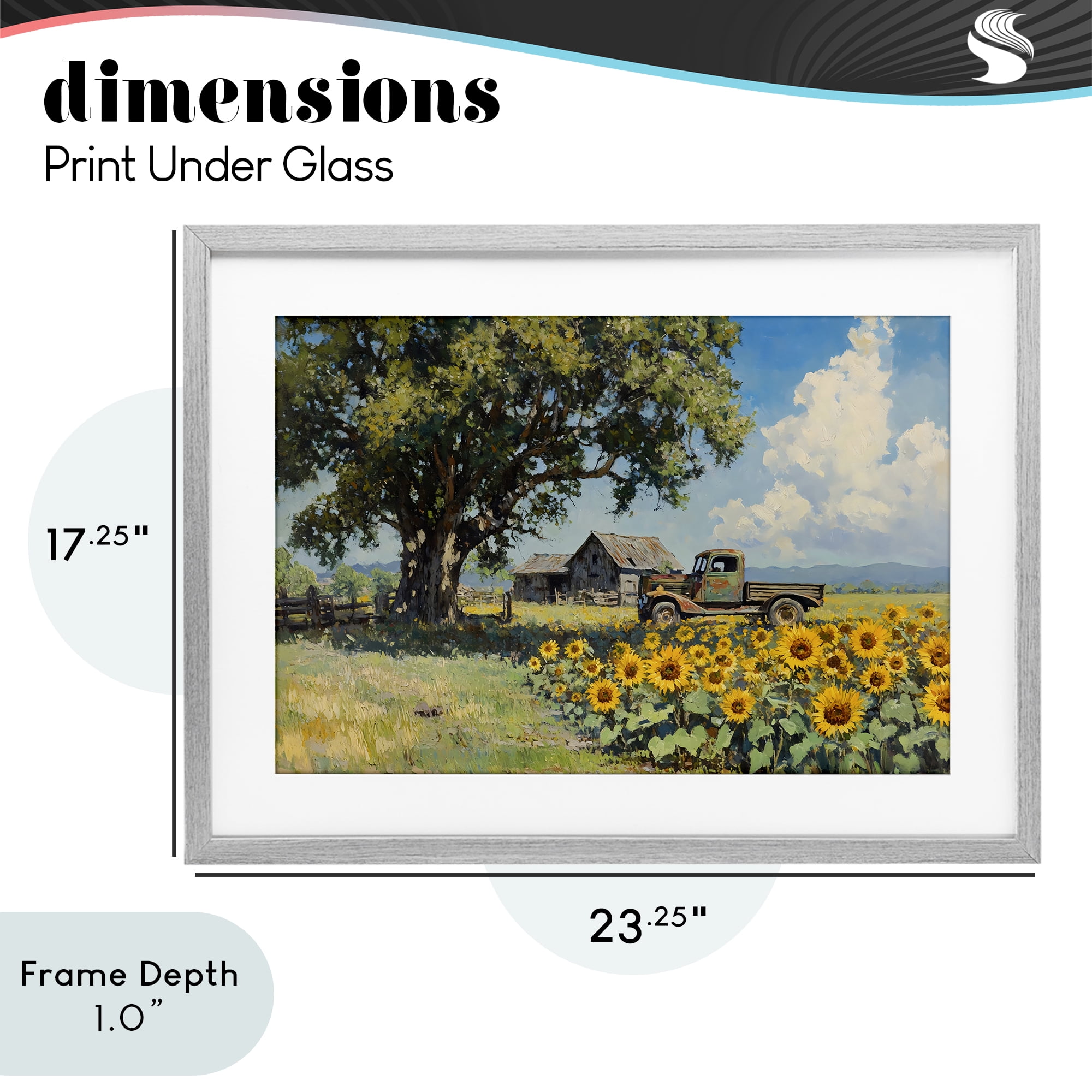 Stupell Industries Sunflower Pickup by Old Barn Gray Framed Print Under Glass, design by Franklyn Gregory