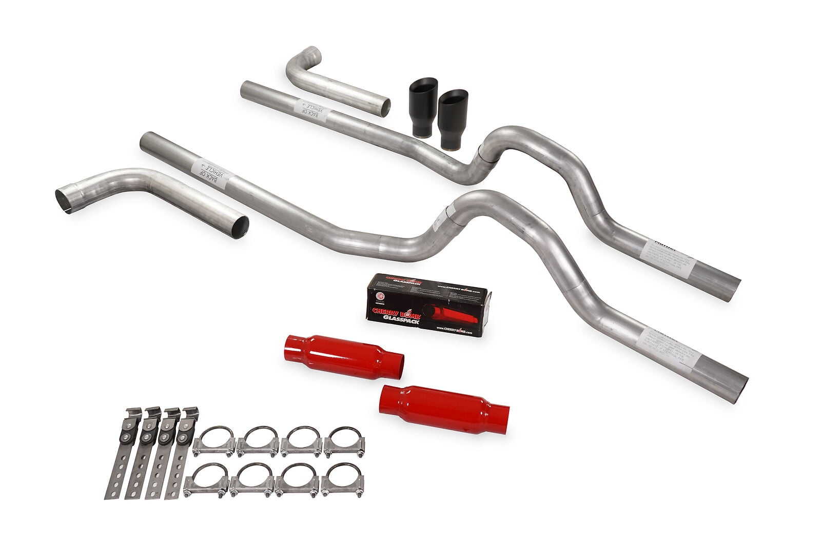 Dual Exhaust Kit 3" Cherry Bomb Glasspack Side Exit BDW Tips 6266 Ford
