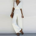 thumbnail image 2 of Fesfesfes Jumpsuit for Women Solid Color V-Neck Romper Casual Broad Legs Chiffon Jumpsuit Body Suit, 2 of 6