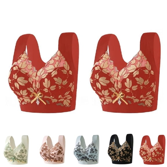 MVRLSH Jelly Bras For Women Womens Sports Vest Bra Thin No Underwire Lace Soft Stretch 2 Pack Red M-5Xl