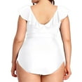 thumbnail image 4 of GEWSEY Women's Plus Size Bathing Suit One Piece Swim Dress Tummy Control Swimsuits Ruffle V Neck Swimwear White, L, 4 of 6