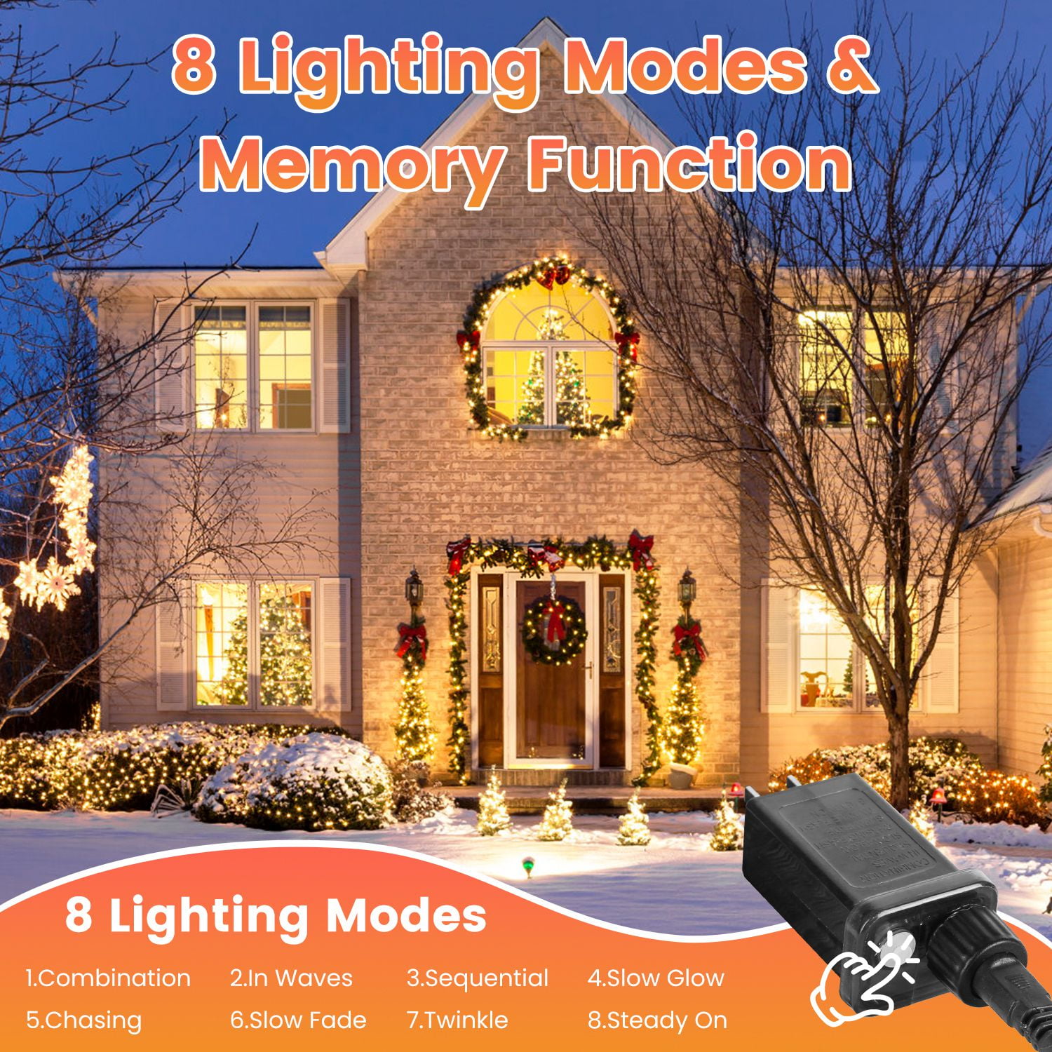Imountek 330ft 1000LED Outdoor String Lights with Remote, IP44 Waterproof 8 Modes & Timer, Plug-in Fairy Lights for Christmas Garden Party Decor, White