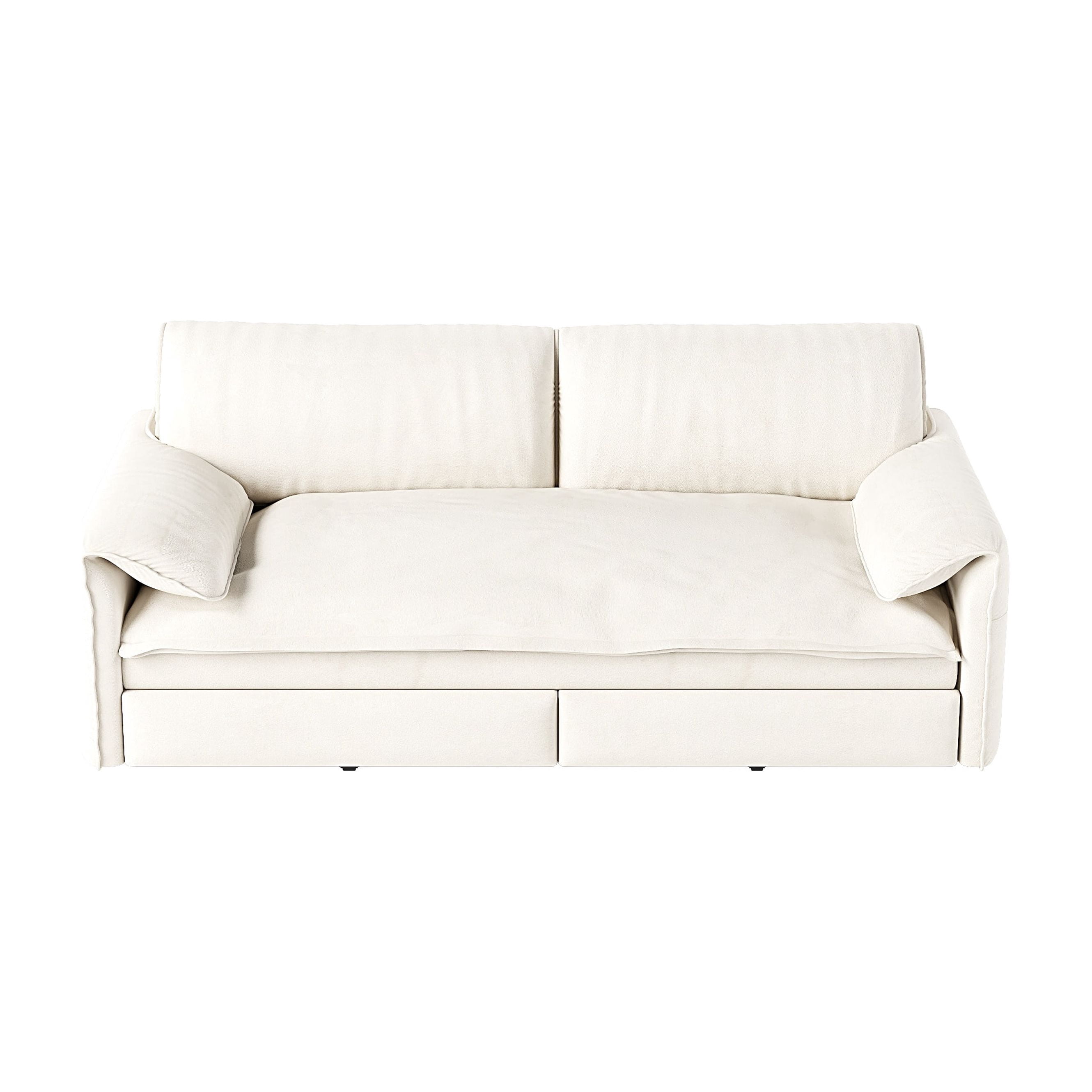 3-in-1 Queen Pull Out Sofa Bed, 66" Velvet Convertible Sleeper Couch with Deep Seat & Storage Pocket, Modern Folding Futon Sofa Bed, Beige