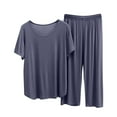thumbnail image 3 of Swuxness Women's Short Sleeve Pajama Two Piece Sets, Fall Capris Pants Set, Women's Solid Color Loose Comfortable Soft Breathable Loungewear Pajama Set for Ladies Gray, L, 3 of 5
