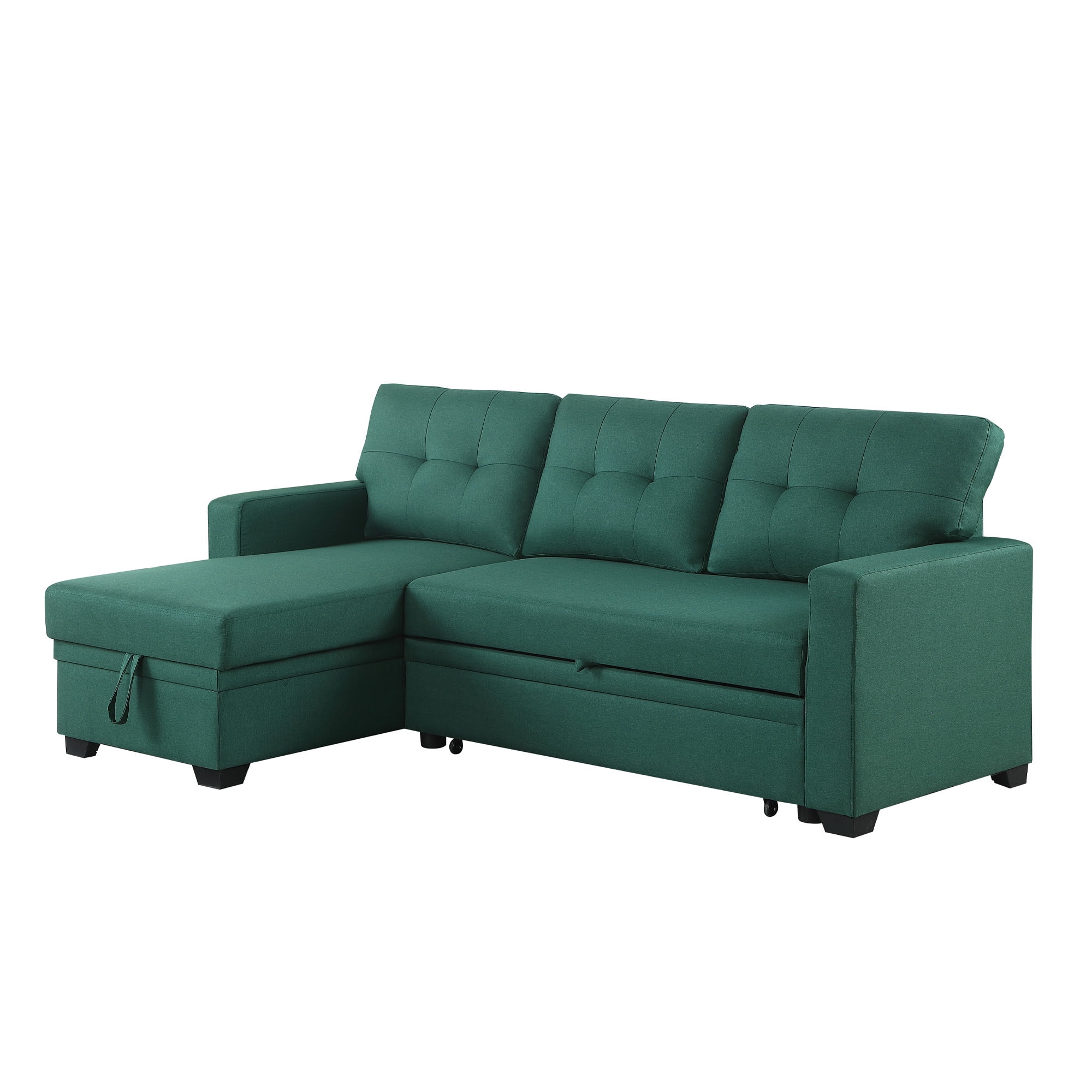 Aukfa 83" Sofa Bed, Sleeper Sofa, Pull Out Bed with Storage Chaise for Living Room, Linen, Green