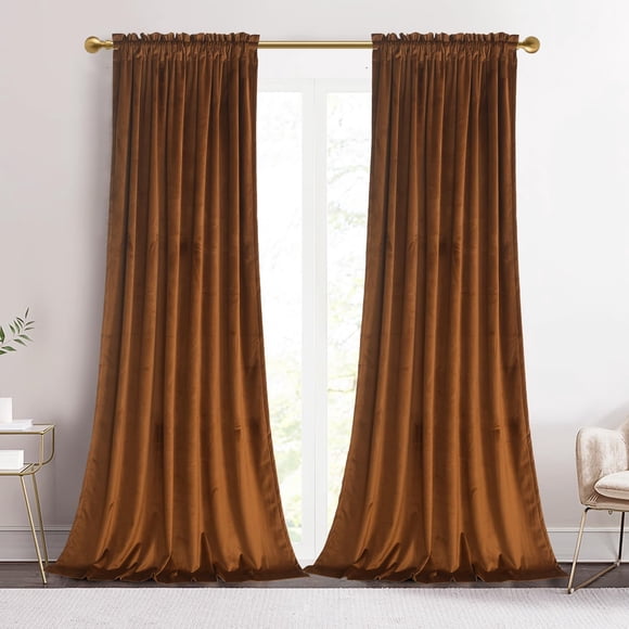 Cortinas Roslynwood de terciopelo marrón, 230 x 228 cm, opacas, 2 paneles