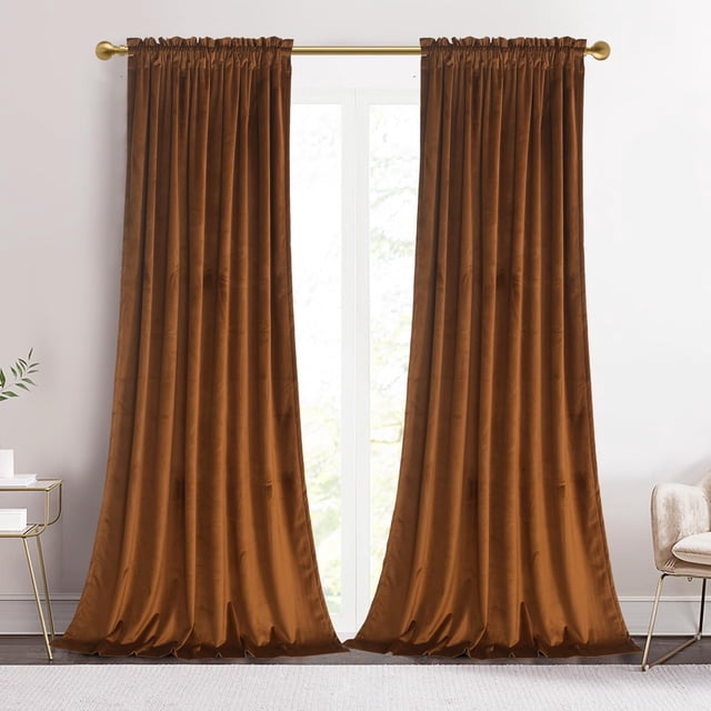 Cortinas Roslynwood, 132 x 305 cm, terciopelo marrón opaco, 2 paneles
