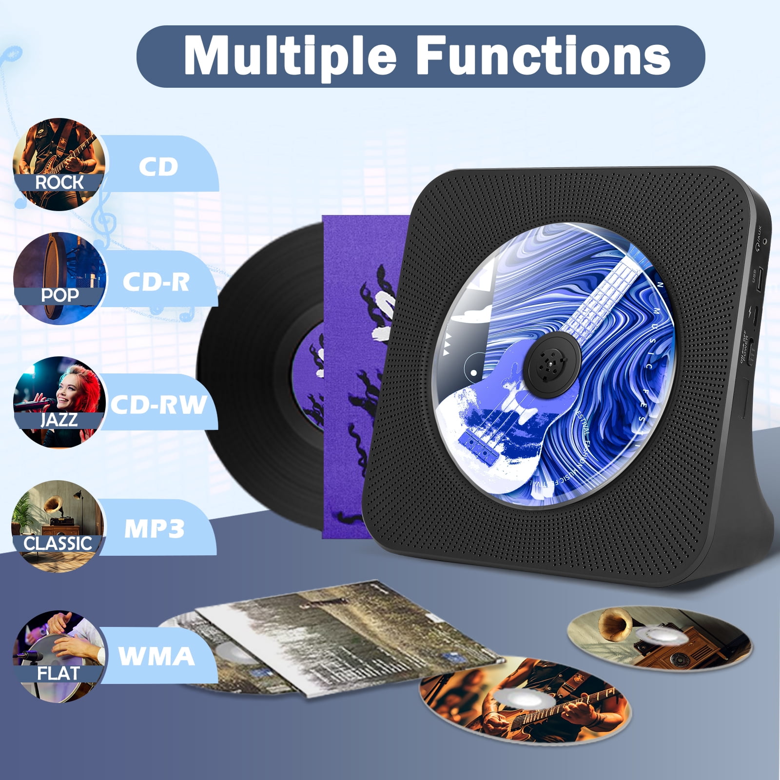 Bluetooth CD Players with HIFI Speakers, FM Radio, Desktop CD Player with USB AUX Port, Music Player for Home, Dust Cover,Remote Control