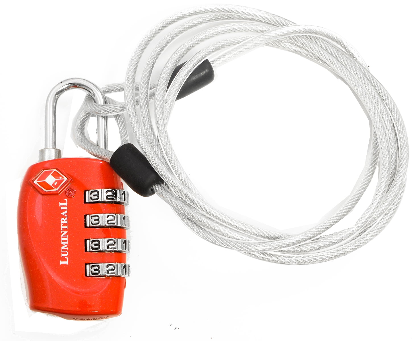 Lumintrail 3 pack TSA Approved All Metal International Travel Luggage 4 Digit Resettable Combination Lock with 4-ft Steel Cable for Suitcase and Baggage Black+Red+Silver Assorted Colors LKTSA330