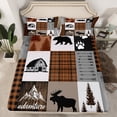 thumbnail image 2 of Manfei Woodland Moose Deer Bed Sheets, Brown Gray Black Checkered King Sheets, Vintage Lodge Cabin Sheet Set, Breathable Home Decor 4-Piece, 2 of 7