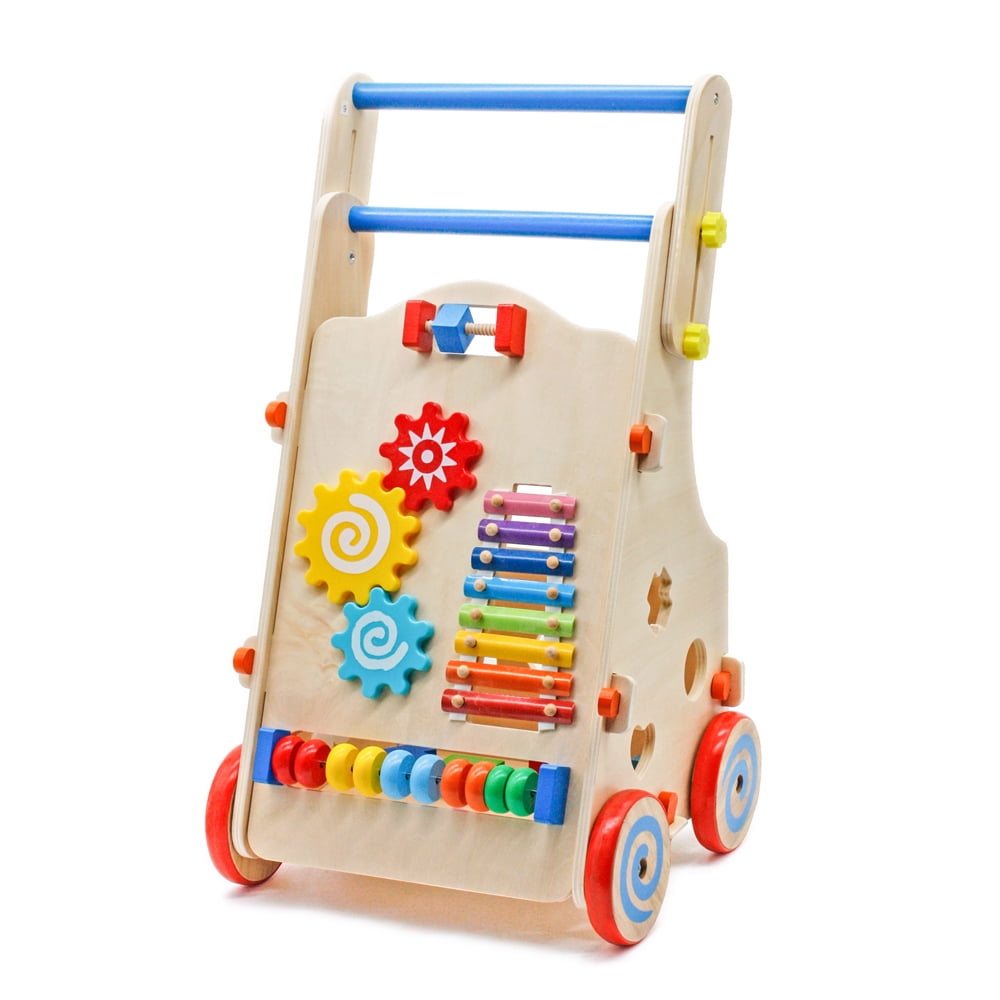 wooden baby walker with block set