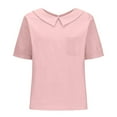 thumbnail image 4 of AKEGAMN With Pockets Breathable Cotton Linen Loose Large Size Slimming Lapel Shirt Short Sleeve Top, Pink XXL, Size S-XXL, 4 of 5