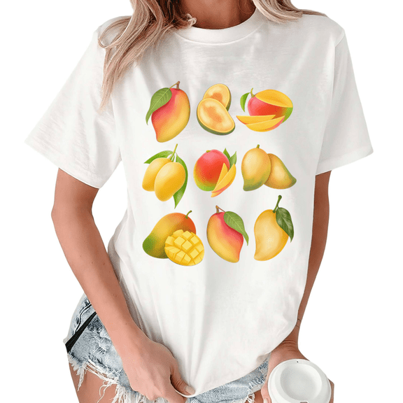 White Print Tshirt Graphic Tees Shirts Mango Cluster Casual S-5XL Tops