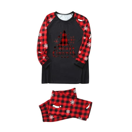 

Christmas Pajamas for Family Parent-Child Outfit Winter Fall Merry Plaid Print Plaid Long Sleeved Trousers Pajama Sets