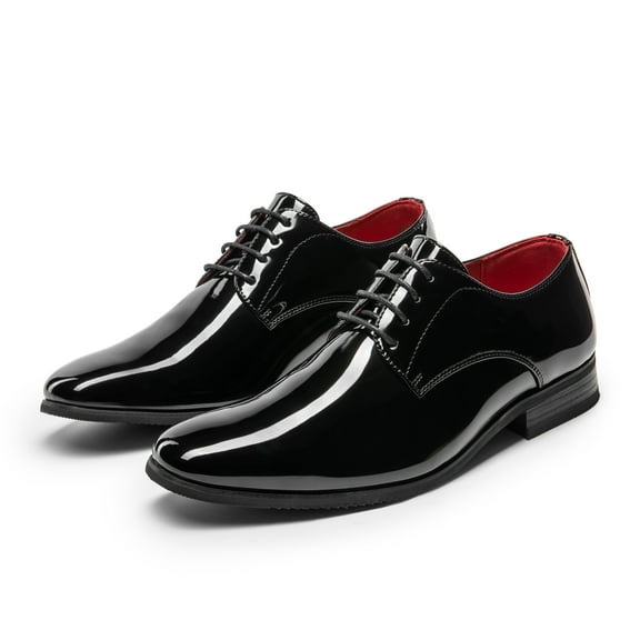 BURUDANI Men's Faux Patent Leather Tuxedo Dress Shoes Classic Lace-up Formal Oxford