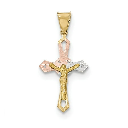 14k Yellow Gold and Rhodium Crucifix Cross Pendant
