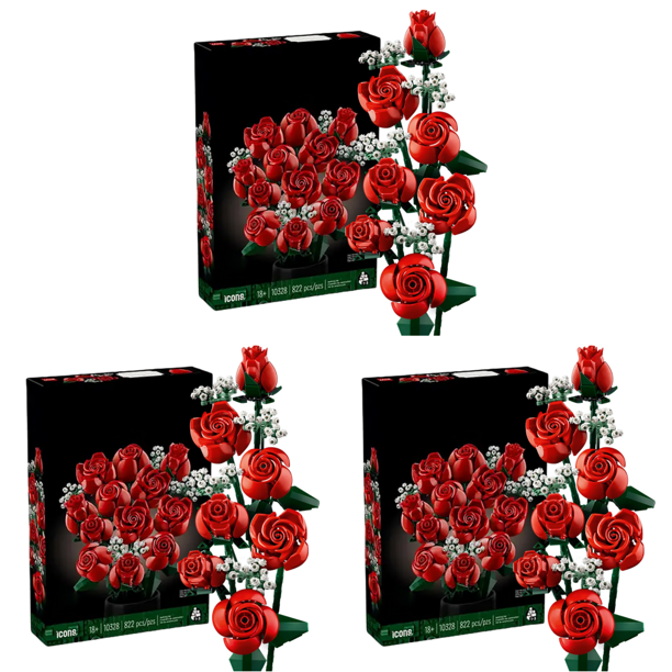 Romántico Ramo Rosas Bloques Construcción Juego Ladrillos para El Día San Valentín Rojo