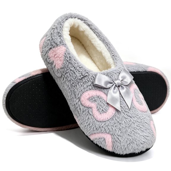 Knivor Fluffy Ballerina Slippers for Women Bow Decor Sherpa Fleece Lined Non Slip Closed Back Comfy Indoor Slippers Lounge House Slippers