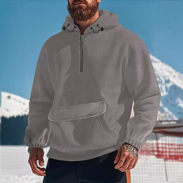 pstuiky Camisas para hombre de manga larga, Sudadera informal de polar con bolsillo y cremallera para hombre, de manga larga, color liso, con capucha camisetas de hombre m