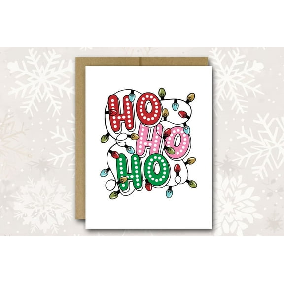 Ho Ho Ho Christmas Card with Colorful Lights - Blank Inside for Personal Messages - Perfect Holiday Greeting Card for Friends and Family