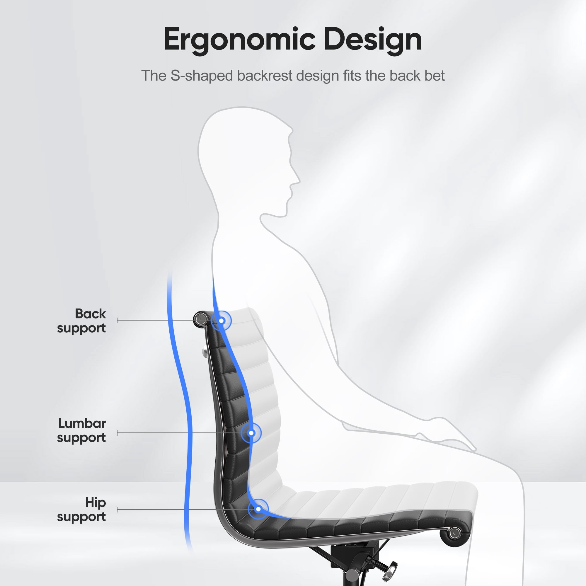 Raffle Pinker Ribbed Genuine Leather Office Desk Chair Mid Back Armless Executive Conference Room Chair Adjustable Computer Chair Swivel Chair for Home Office, Black