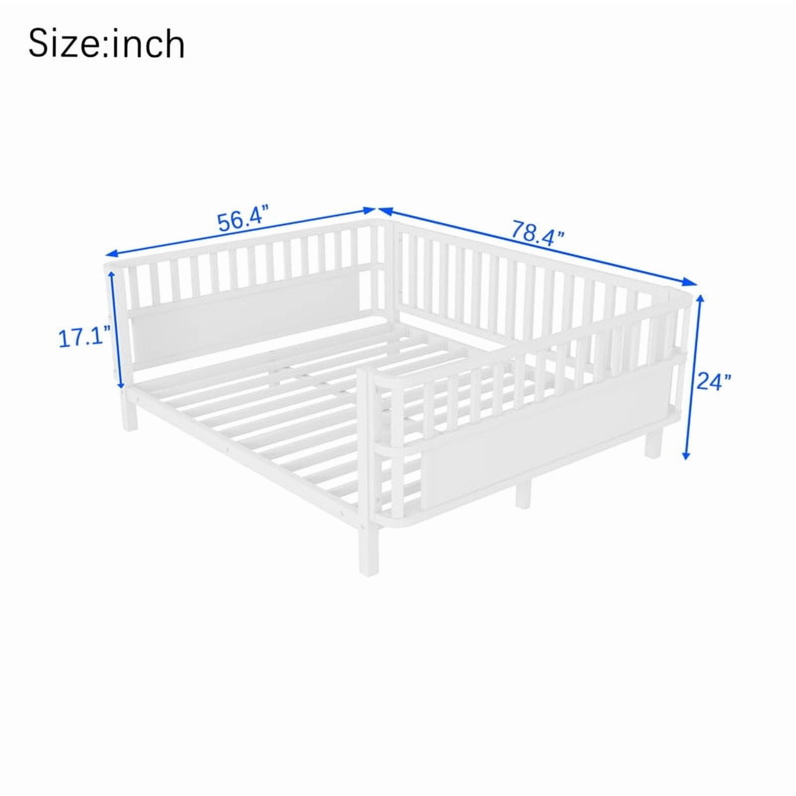 Mirightone Full Montessori Floor Bed, Metal Platform Bed Frame with Safety Guardrails, Low to Ground Bed for Bedroom Nursery, No Box Spring Needed, White