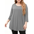thumbnail image 2 of Dweltoz Womens Plus Size T Shirts L-4XL Summer Crew Neck Tops 3/4 Sleeve Outfits Casual Soild Color Tunics Blouses,Light Gray 2XL, 2 of 5