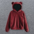 thumbnail image 4 of comerut Women Winter Hoodie Solid Color Plush Thick Hooded Cozy Keep Warm Soft Plus Size Ears Decor Lady Hoodie for Daily Wear, 4 of 7