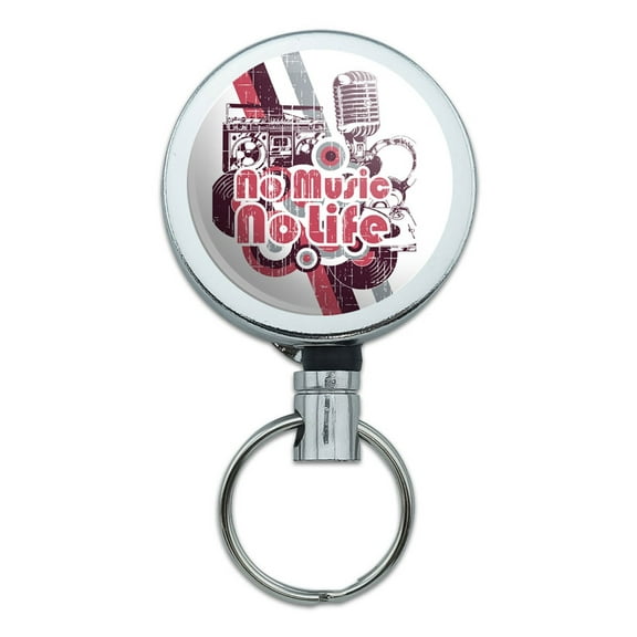 No Music No Life DJ Radio Stereo Rock Roll Retractable Belt Clip Badge Key Holder