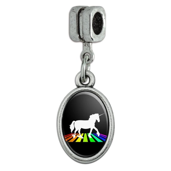 Unicorn Crossing Rainbow Italian European Style Bracelet Oval Charm Bead