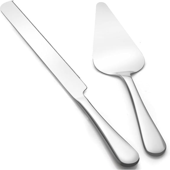 Premium Cake Cutting Set for Wedding, Cake Knife and Server Set with Serrated Blade, Ergonomic Handle & Mirror Finish, Ideal for Cake, Pastry, Pizza and Desserts (Silver)