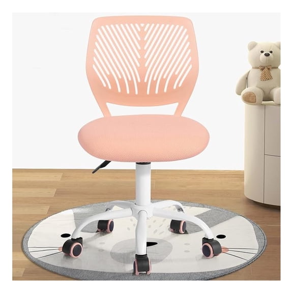 Kids Study Desk Chair, Armless Adjustable Swivel Task Chair with Mesh Cushion & Cute Plastic Backrest, Rolling Home Office Chair Gift for Children & Teens, Rose Orange